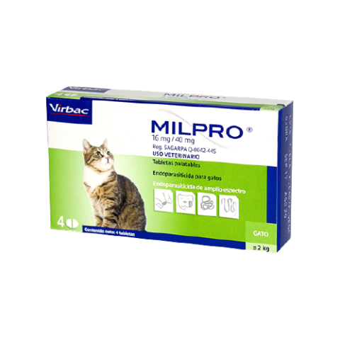 Milpro Gatos 16 MG/40MG X 4 Tabletas
