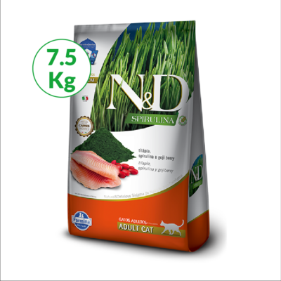 N&D Spirulina y Tilapia para Gatos Adultos x 7Kg